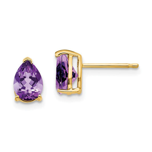 14k 7x5mm Pear Amethyst Post Earrings