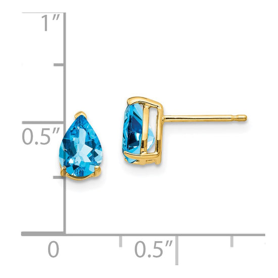 14k 7x5mm Pear Blue Topaz Post Earrings