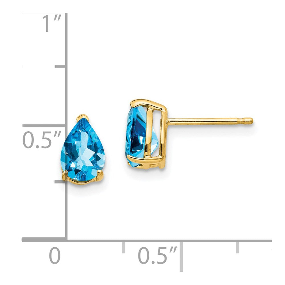 14k 7x5mm Pear Blue Topaz Post Earrings
