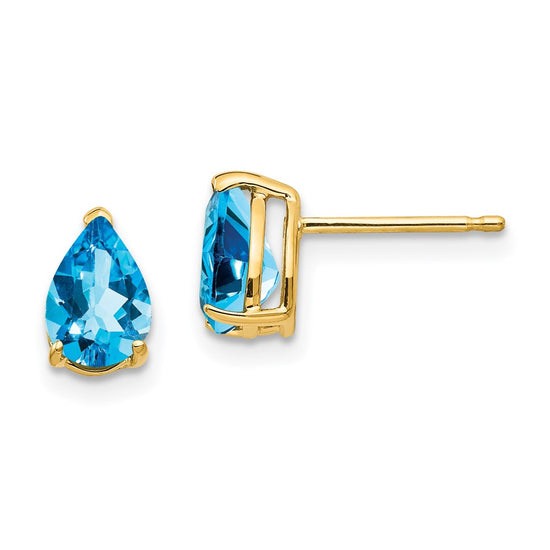 14k 7x5mm Pear Blue Topaz Post Earrings