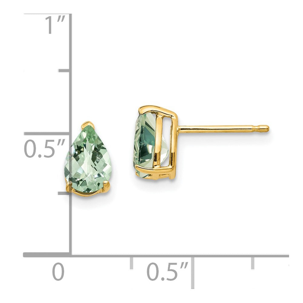 14k 7x5mm Pear Checker-Cut Green Quartz Post Earrings