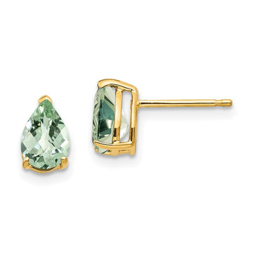 14k 7x5mm Pear Checker-Cut Green Quartz Post Earrings