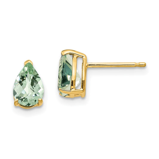 14k 7x5mm Pear Checker-Cut Green Quartz Post Earrings