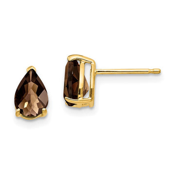14k 7x5mm Pear Checker-Cut Smoky Quartz Post Earrings