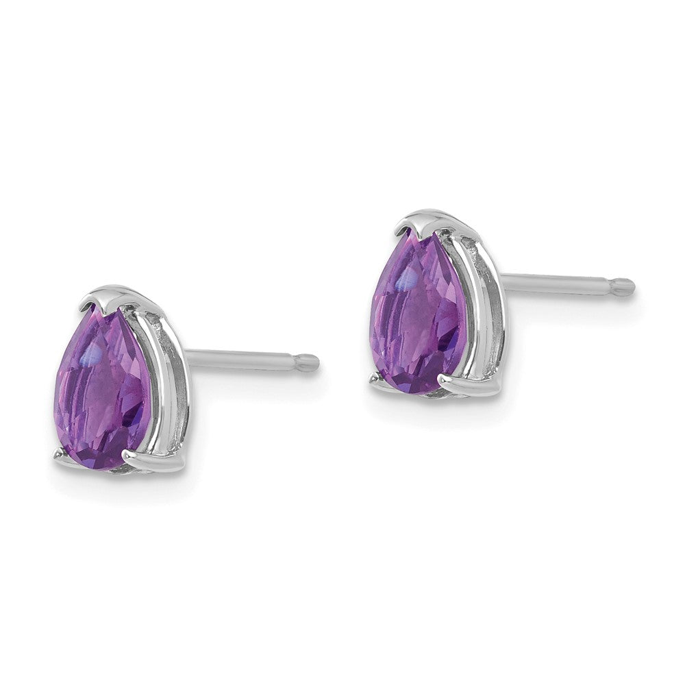 14k White Gold 7x5mm Pear Amethyst Post Earrings