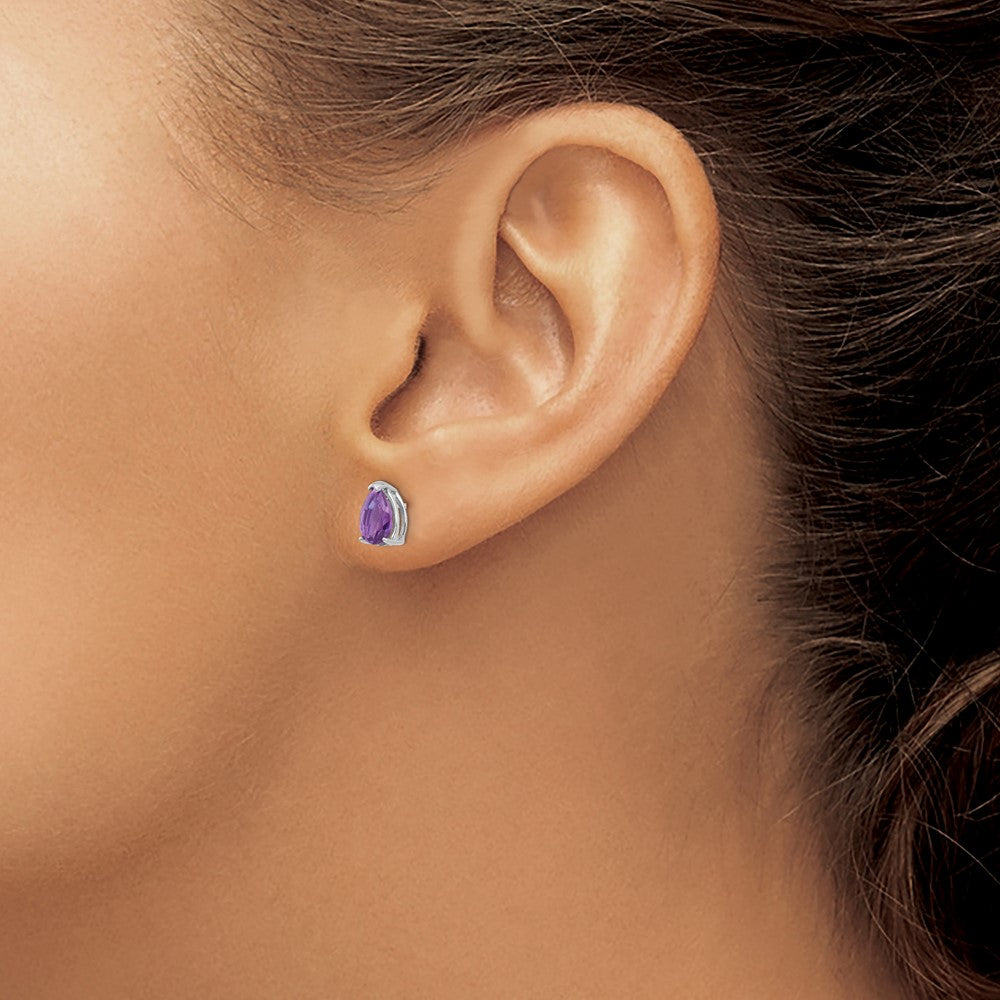 14k White Gold 7x5mm Pear Amethyst Post Earrings