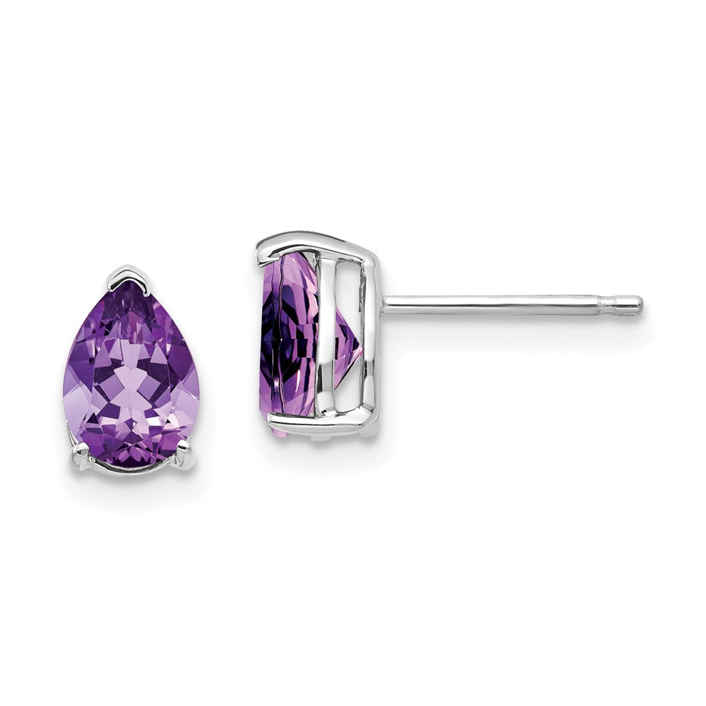 14k White Gold 7x5mm Pear Amethyst Post Earrings