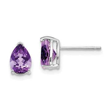 14k White Gold 7x5mm Pear Amethyst Post Earrings