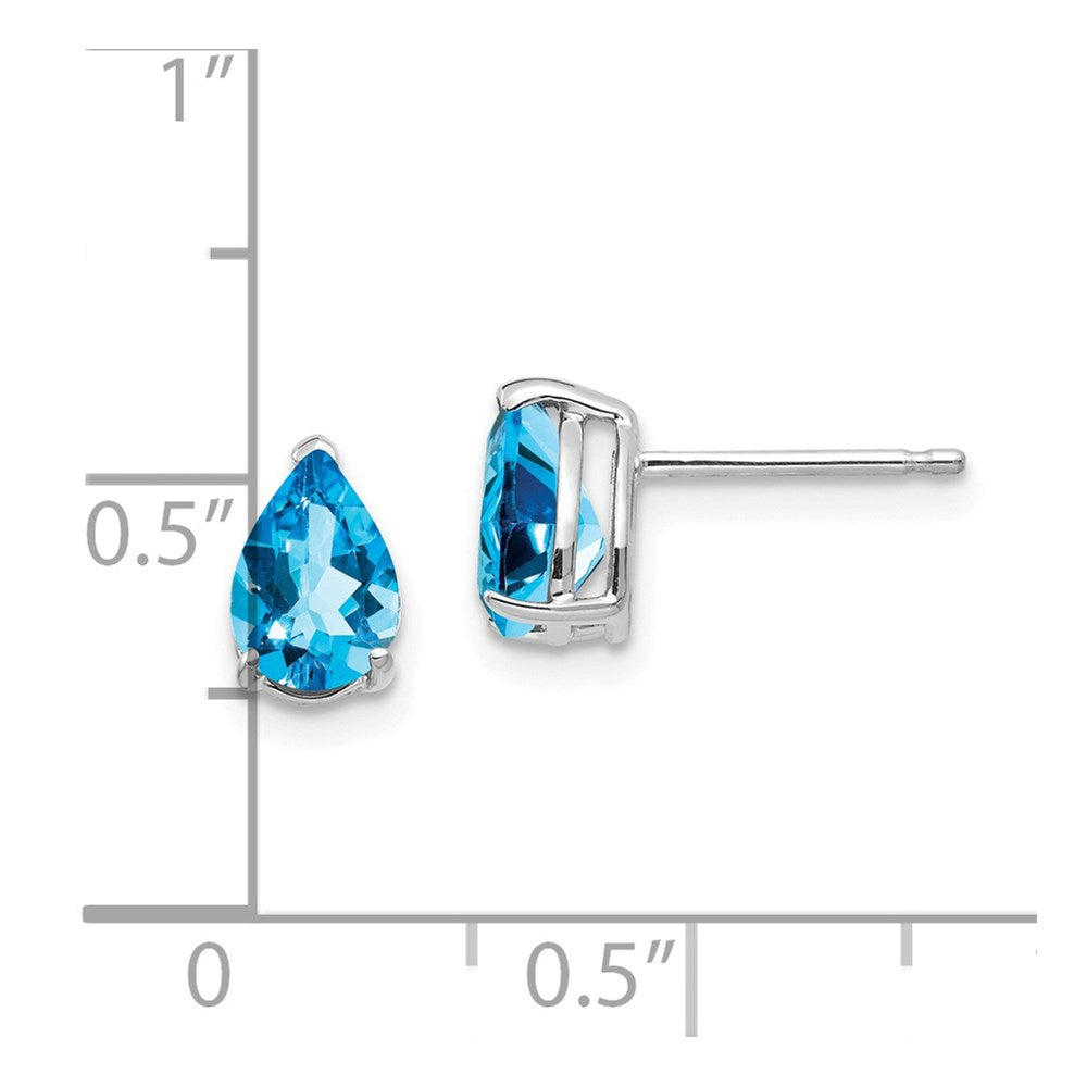 14k White Gold 7x5mm Pear Blue Topaz Post Earrings