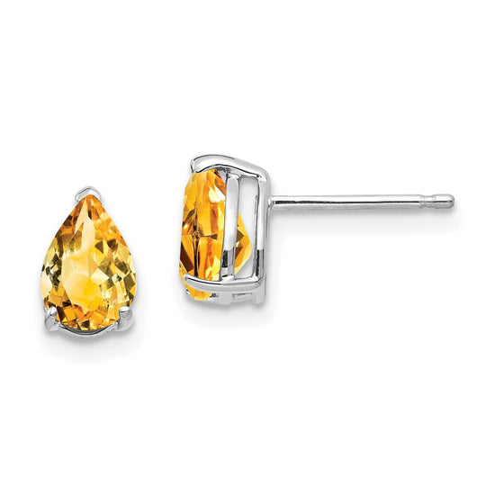 14k White Gold 7x5mm Pear Citrine Post Earrings