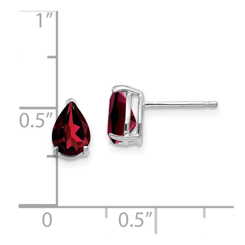 14k White Gold 7x5mm Pear Garnet Post Earrings