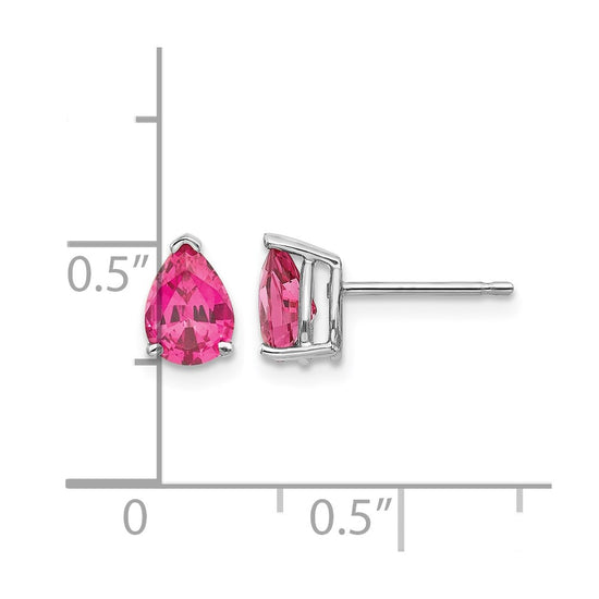 14k White Gold 7x5mm Pear Pink Spinel Post Earrings