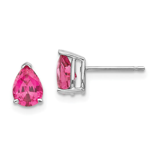 14k White Gold 7x5mm Pear Pink Spinel Post Earrings
