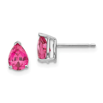 14k White Gold 7x5mm Pear Pink Spinel Post Earrings