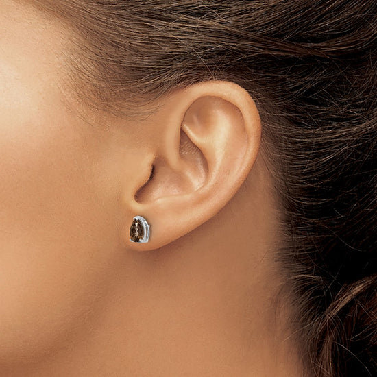 14k White Gold 7x5mm Pear Smoky Quartz Post Earrings