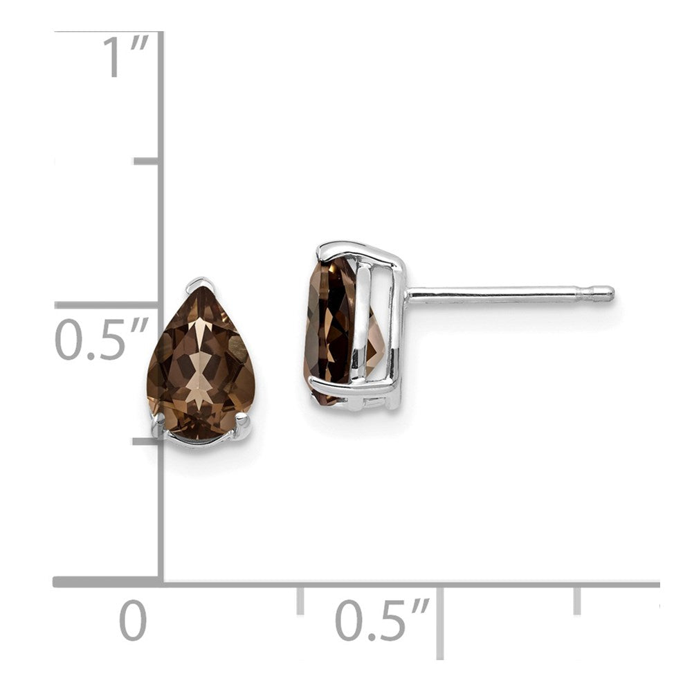 14k White Gold 7x5mm Pear Smoky Quartz Post Earrings