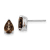 14k White Gold 7x5mm Pear Smoky Quartz Post Earrings