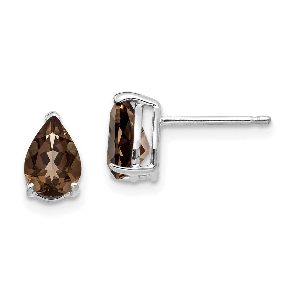 14k White Gold 7x5mm Pear Smoky Quartz Post Earrings
