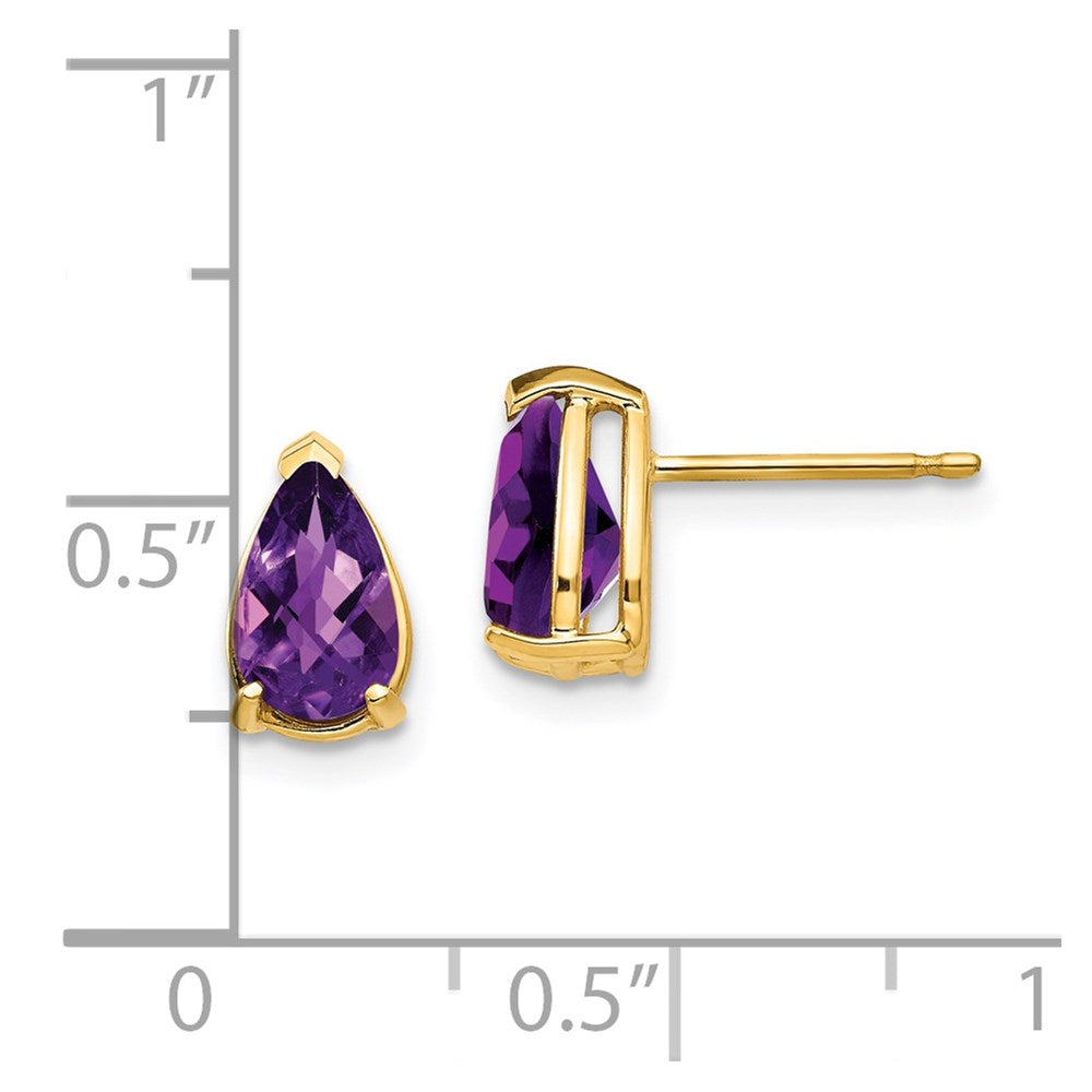 14k 8x5mm Pear Checker-cut Amethyst Post Earrings