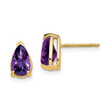 14k 8x5mm Pear Checker-cut Amethyst Post Earrings