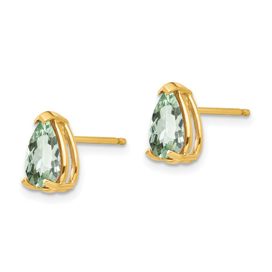 14k 8x5mm Pear Green Quartz Post Earrings