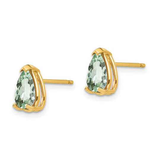 14k 8x5mm Pear Green Quartz Post Earrings