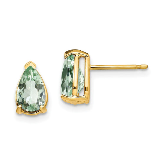 14k 8x5mm Pear Green Quartz Post Earrings