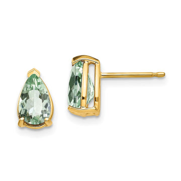 14k 8x5mm Pear Green Quartz Post Earrings
