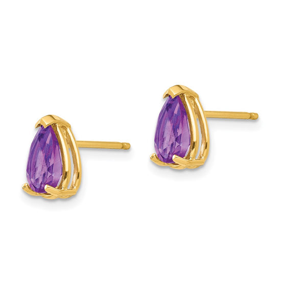 14k 8x5mm Pear Amethyst Post Earrings