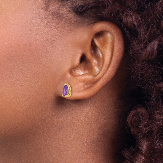 14k 8x5mm Pear Amethyst Post Earrings