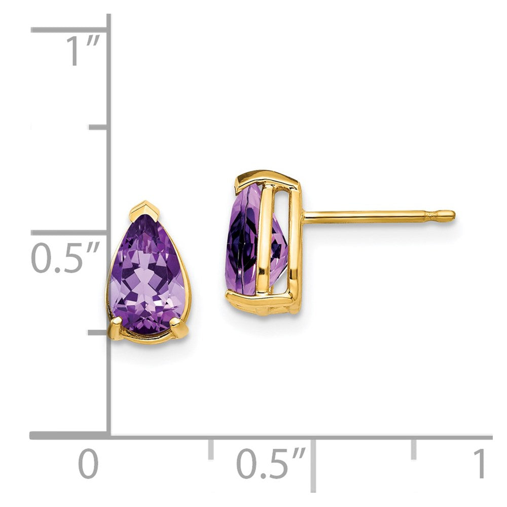 14k 8x5mm Pear Amethyst Post Earrings
