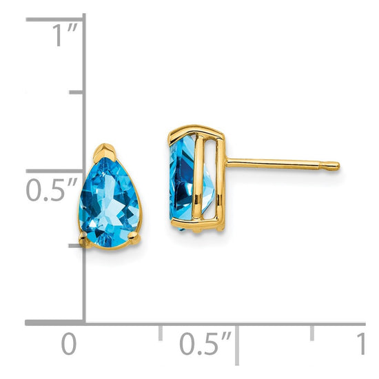 14k 8x5mm Pear Blue Topaz Post Earrings