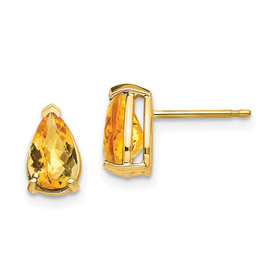 14k 8x5mm Pear Checker-cut Citrine Post Earrings