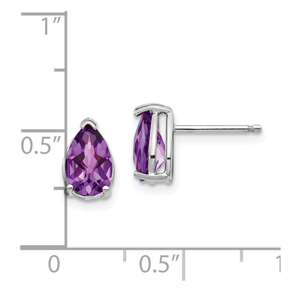 14k White Gold 8x5mm Pear Checker-cut Amethyst Post Earrings
