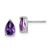 14k White Gold 8x5mm Pear Checker-cut Amethyst Post Earrings