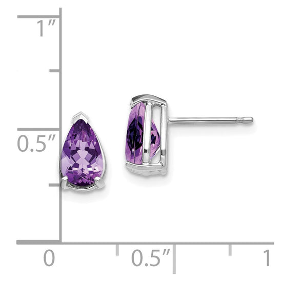 14k White Gold 8x5mm Pear Amethyst Post Earrings