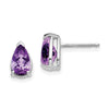 14k White Gold 8x5mm Pear Amethyst Post Earrings