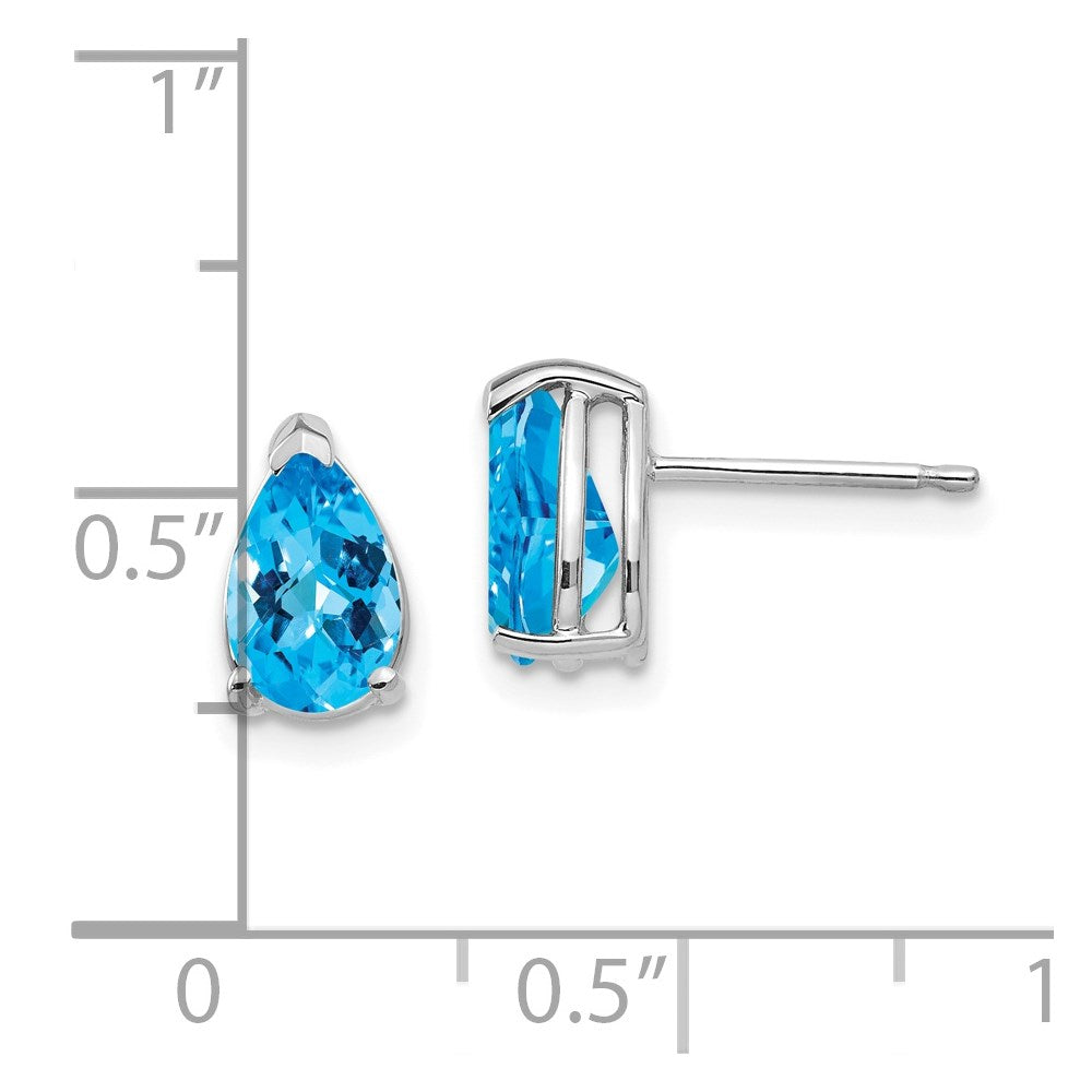 14k White Gold 8x5mm Pear Checker-cut Blue Topaz Post Earrings