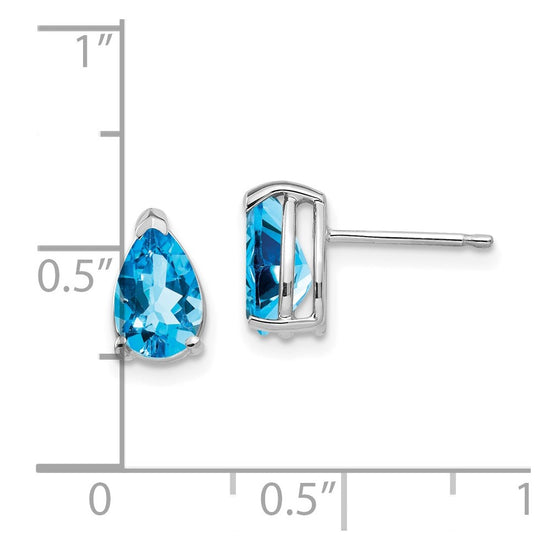 14k White Gold 8x5mm Pear Blue Topaz Post Earrings