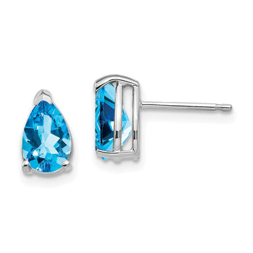 14k White Gold 8x5mm Pear Blue Topaz Post Earrings