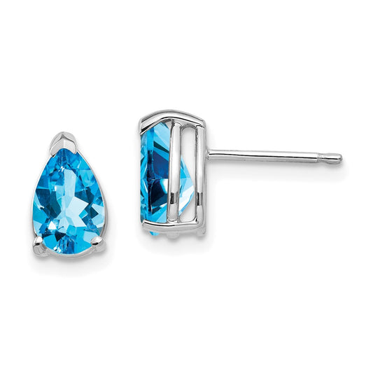 14k White Gold 8x5mm Pear Blue Topaz Post Earrings