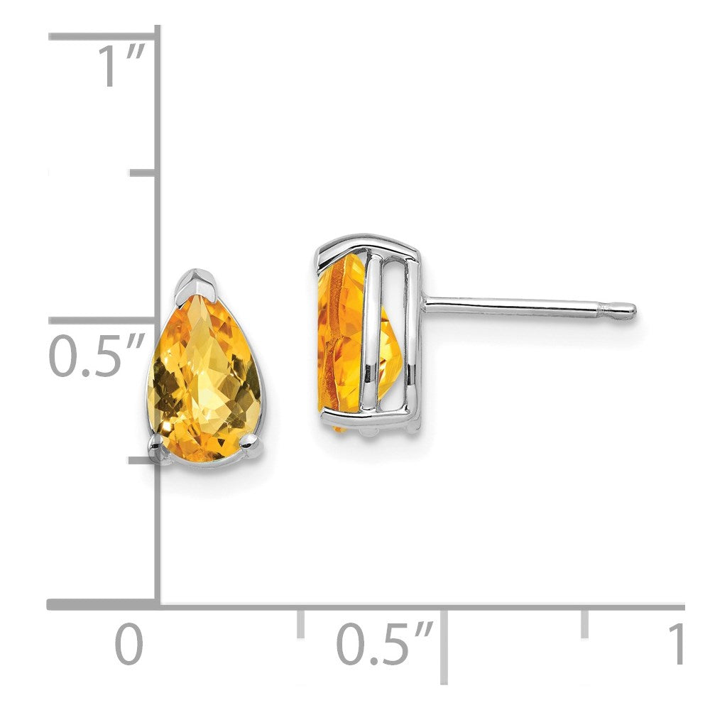 14k White Gold 8x5mm Pear Checker-cut Citrine Post Earrings