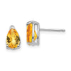 14k White Gold 8x5mm Pear Checker-cut Citrine Post Earrings