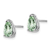 14k White Gold 8x5mm Pear Checker-Cut Green Quartz Post Earrings