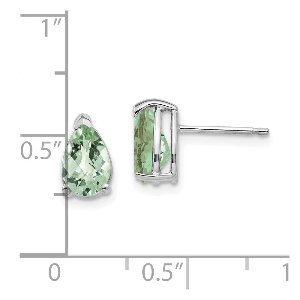 14k White Gold 8x5mm Pear Checker-Cut Green Quartz Post Earrings