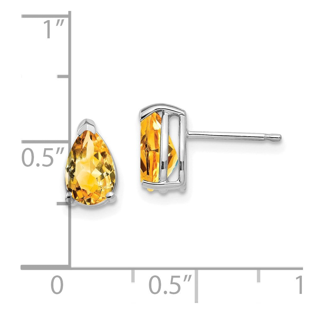 14k White Gold 8x5mm Pear Citrine Post Earrings