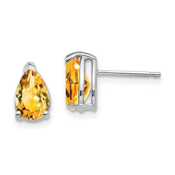 14k White Gold 8x5mm Pear Citrine Post Earrings