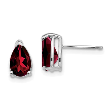 14k White Gold 8x5mm Pear Garnet Post Earrings