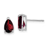 14k White Gold 8x5mm Pear Checker-cut Garnet Post Earrings