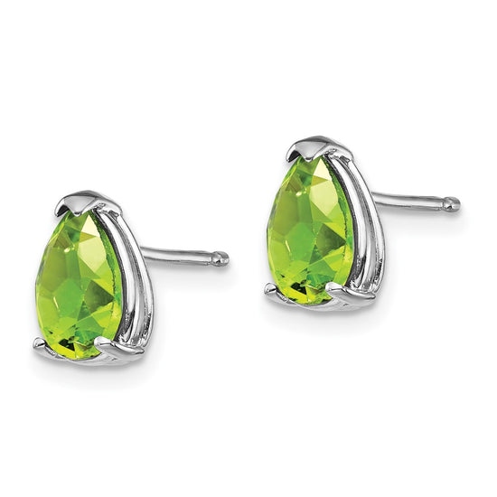 14k White Gold 8x5mm Pear Peridot Post Earrings